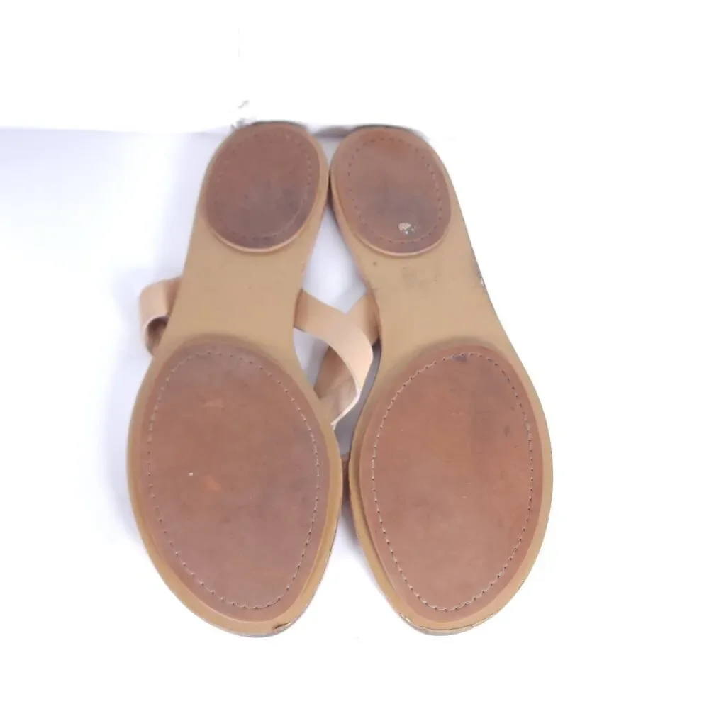Tory Burch Women's Manon US9M Natural Leather Flat Thong Flip Flops Sandals